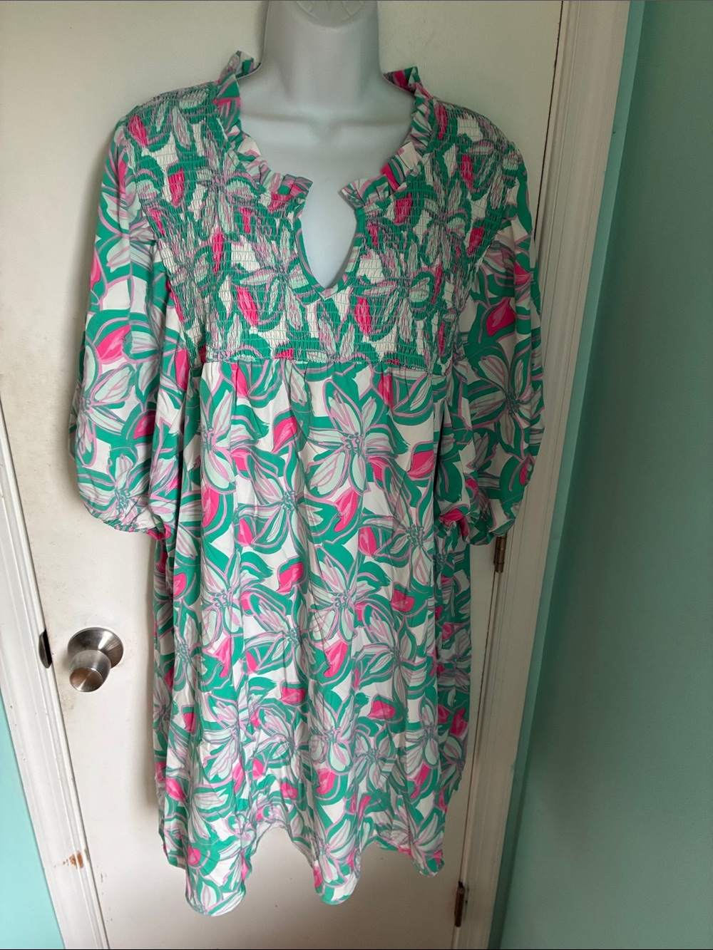 Michelle McDowell Smocked V-Neck Midi Dress NWT